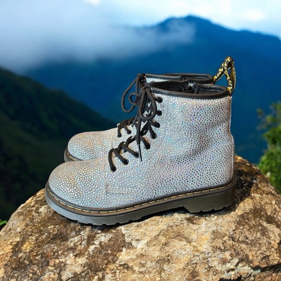 Dr. Martens Junior Pascal 1460 Iridescent Gray Suede LeatherCombat Boots - Picture 2 of 9